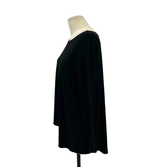 Eileen Fisher Black Viscose Jersey Asymmetric Hem Tunic Top Size Large - Picture 2 of 5